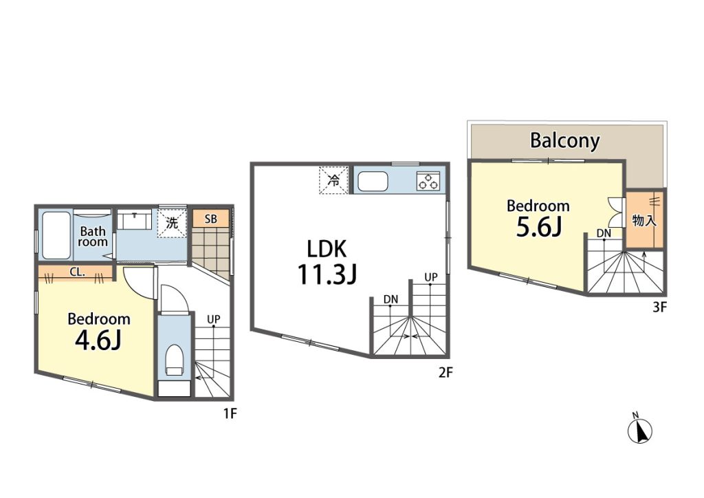画像:3階建ての縦型プラン! 全部屋収納付きでコンパクトながら収納力のある一邸です