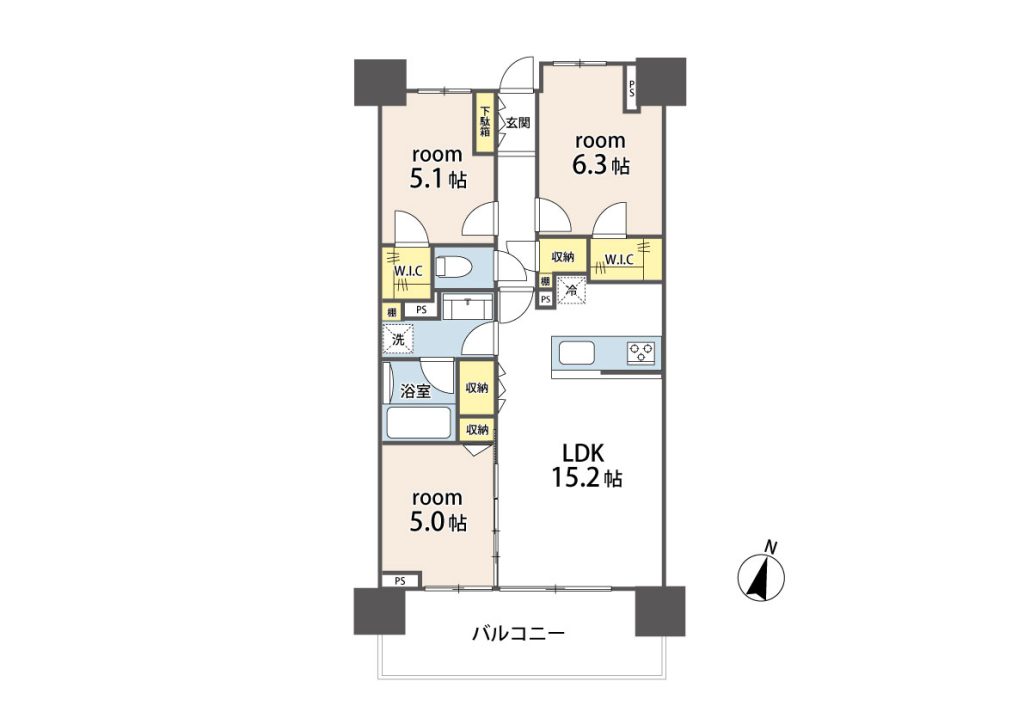 画像:全居室5帖以上を確保した使いやすい間取り◎ W.I.Cは2か所あり、収納量も豊富です!